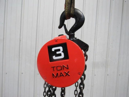 CM Cyclone Model S 3 Ton Manual Chain Fall Hoist 4'4" Lift w/Load Limiter Tested