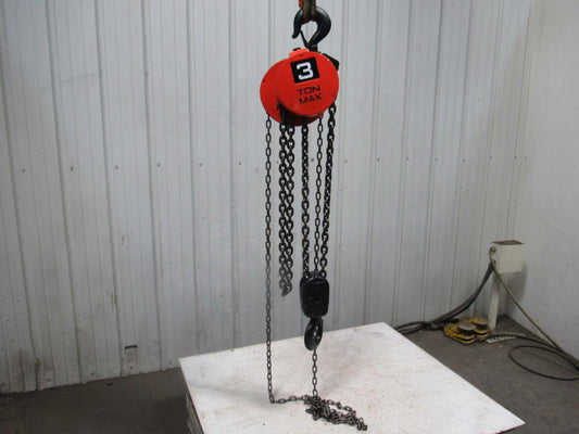 CM Cyclone Model S 3 Ton Manual Chain Fall Hoist 4'4" Lift w/Load Limiter Tested