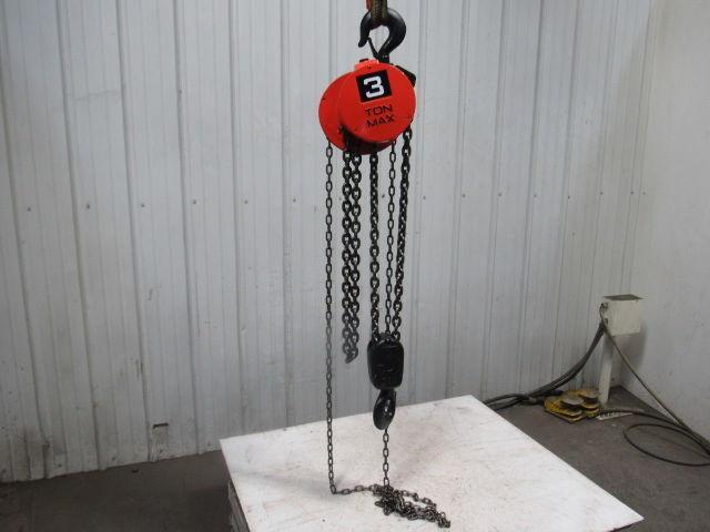 CM Cyclone Model S 3 Ton Manual Chain Fall Hoist 4'4" Lift w/Load Limiter Tested