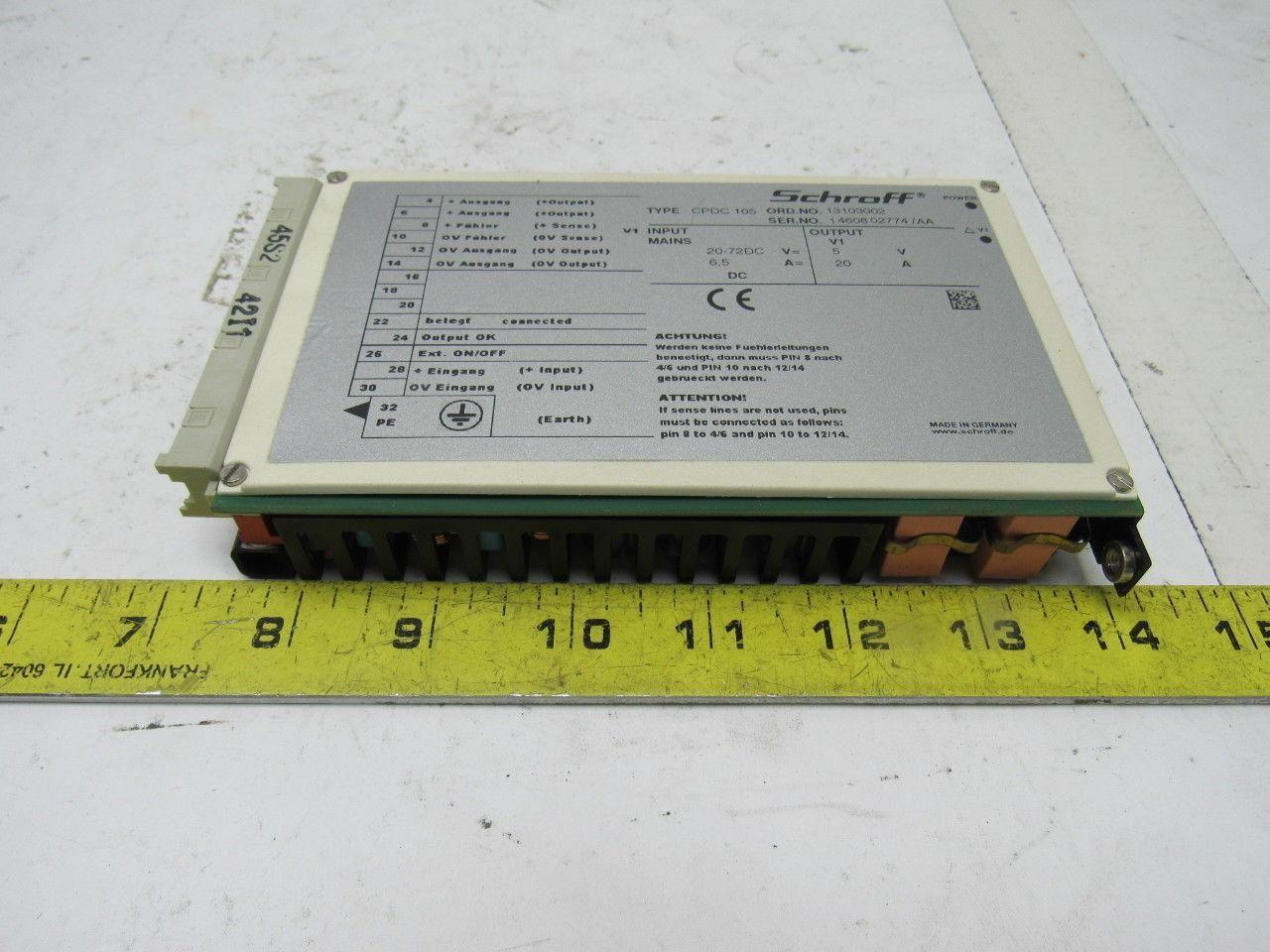 Schroff Pentair CPDC 105 DC/DC Wandler 20-72 VDC Input 5VDC Output Power Supply