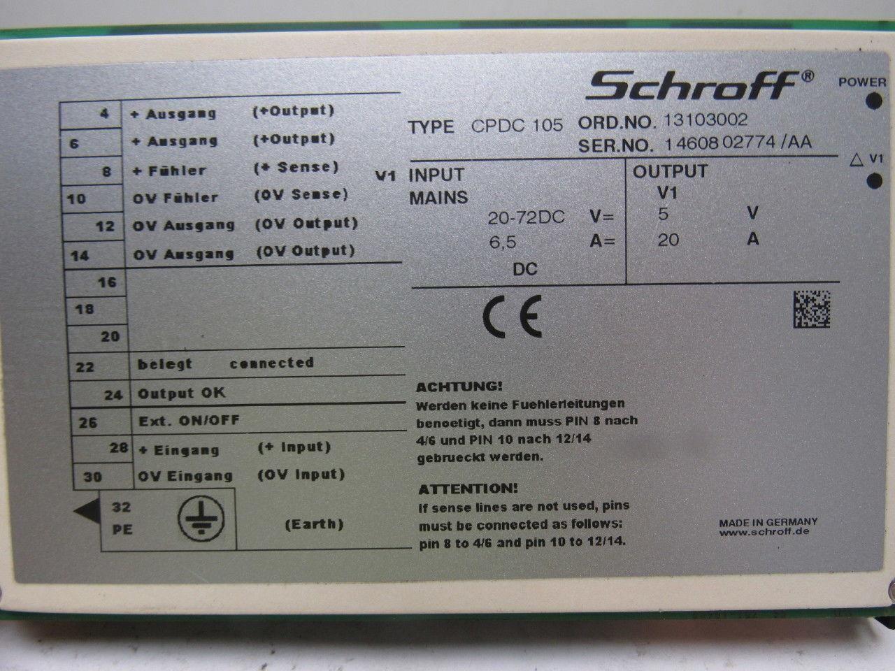 Schroff Pentair CPDC 105 DC/DC Wandler 20-72 VDC Input 5VDC Output Power Supply