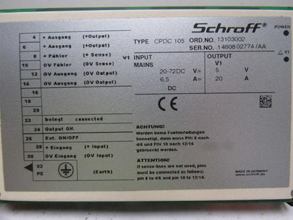 Schroff Pentair CPDC 105 DC/DC Wandler 20-72 VDC Input 5VDC Output Power Supply