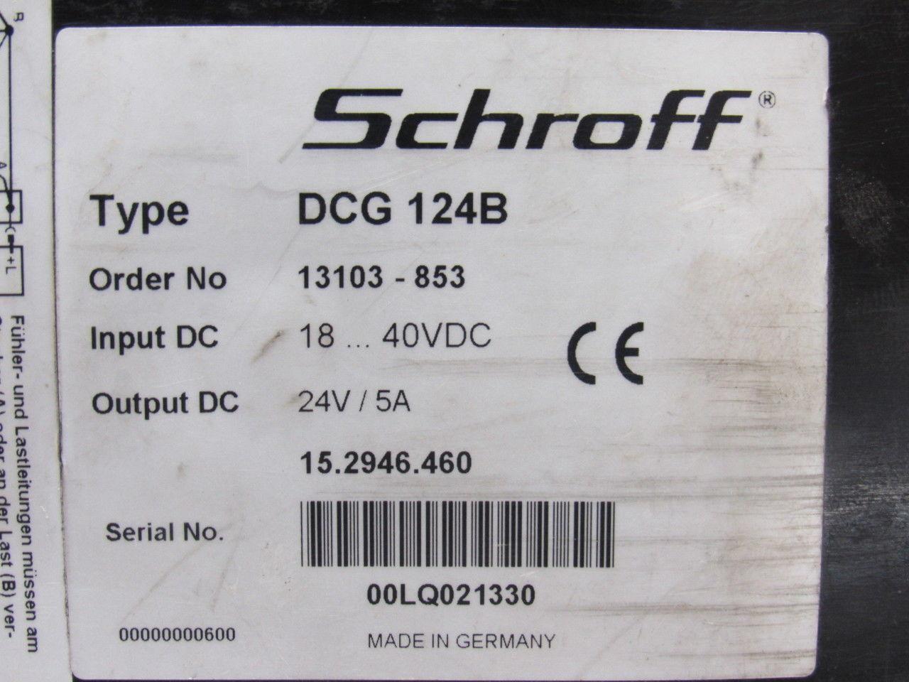 Schroff Pentair DCG 124B 18-40VDC Input~24VDC Power Supply