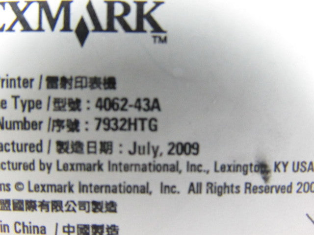 Lexmark Unisys 4062-43A Class 1 Laser Printer 110-127V 50/60Hz.