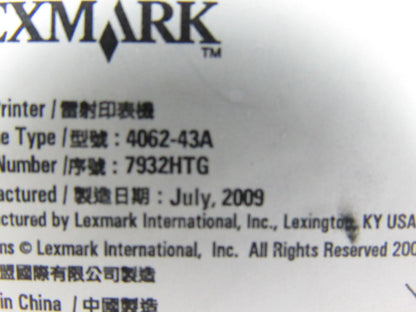 Lexmark Unisys 4062-43A Class 1 Laser Printer 110-127V 50/60Hz.