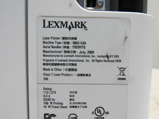 Lexmark Unisys 4062-43A Class 1 Laser Printer 110-127V 50/60Hz.