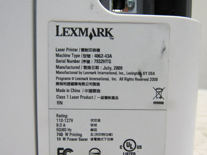 Lexmark Unisys 4062-43A Class 1 Laser Printer 110-127V 50/60Hz.