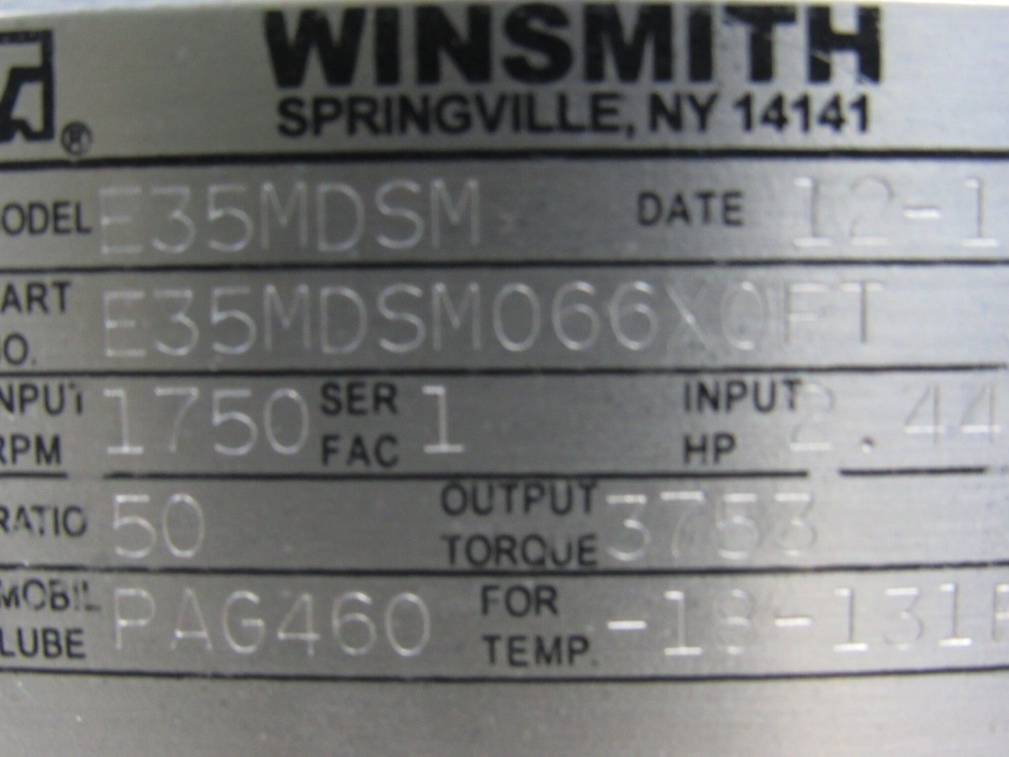Winsmith E35MDSM066X0FT 50:1 Ratio 1750 RPM 2.44 Hp. Hollow Shaft Gear Reducer