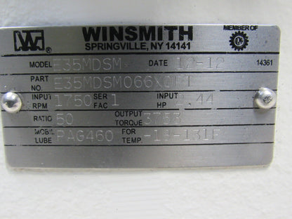 Winsmith E35MDSM066X0FT 50:1 Ratio 1750 RPM 2.44 Hp. Hollow Shaft Gear Reducer