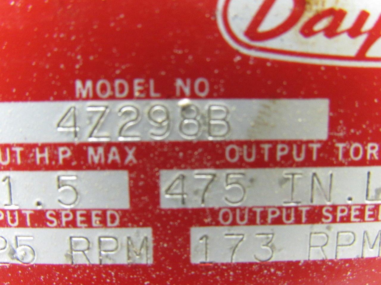 Dayton 4Z298B 10:1 R 1725 RPM 230/480V Gear Reducer Motor Brake 7/8" RH Shaft