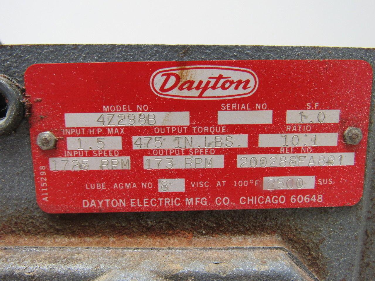 Dayton 4Z298B 10:1 R 1725 RPM 230/480V Gear Reducer Motor Brake 7/8" RH Shaft