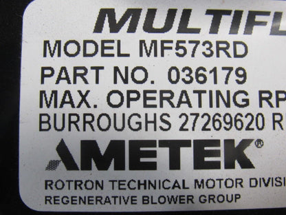 Ametek 036179 MF573RD Remote Drive (Motorless)Blower Assembly Clockwise Rotation