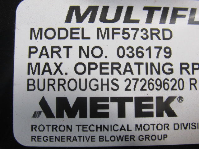 Ametek 036179 MF573RD Remote Drive (Motorless)Blower Assembly Clockwise Rotation