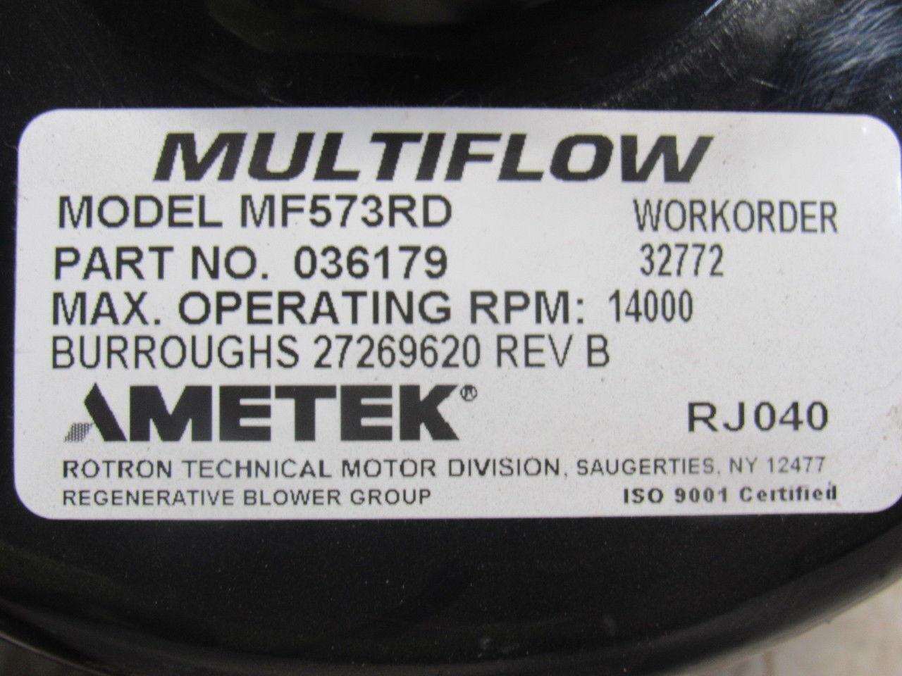 Ametek 036179 MF573RD Remote Drive (Motorless)Blower Assembly Clockwise Rotation
