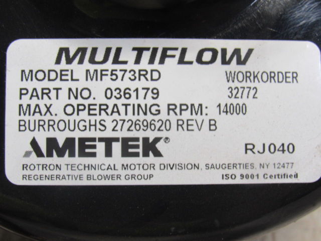Ametek 036179 MF573RD Remote Drive (Motorless)Blower Assembly Clockwise Rotation