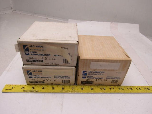 ARC Zirconia Alumina Resin Fiber Sanding Disc 4.5"x7/8" 36 & 80 Grit Lot of 75