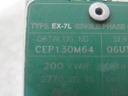 Cooper CEP130M64 Type EZ-7L Single Phase Power Capacitor 200KVAR Parts or Repair