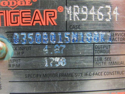 Dodge Q350B015M180K1 MR94634 15:1 1750 Input RPM 2278 Lbs. Output  Gear Reducer