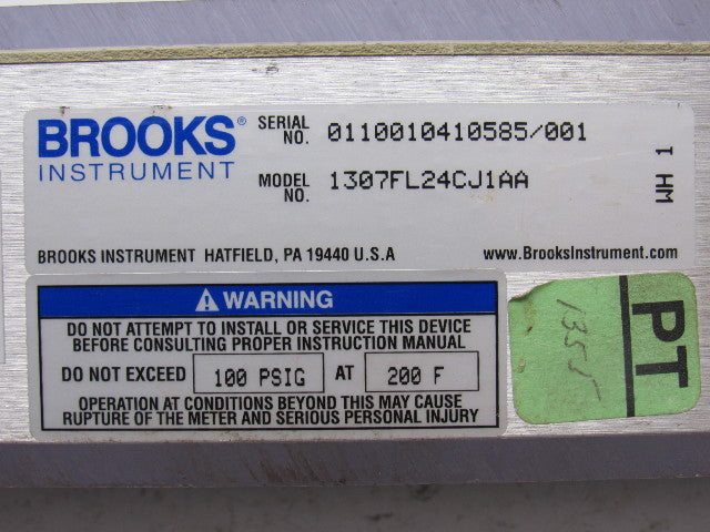 Brooks Instruments 1307FL24CJ1AA Vertical Read Flow Meter GPM 0-10 Water 100 PSI