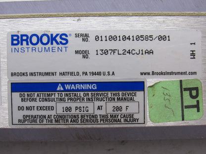 Brooks Instruments 1307FL24CJ1AA Vertical Read Flow Meter GPM 0-10 Water 100 PSI