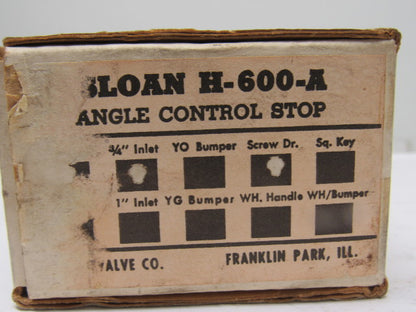 Sloan H-600-A H600A 3/4" Inlet Screwdriver Angle Control Stop Lot Of 2
