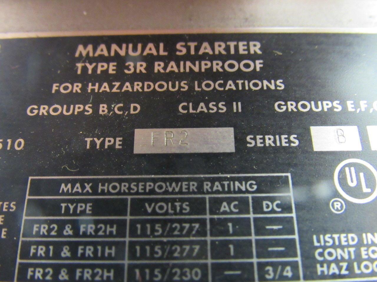 Square D FR2 Series B Manual Starter Type 3R Rainproof Haz Loc 115/277V 1 Hp