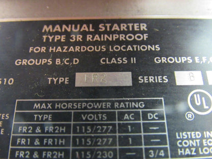 Square D FR2 Series B Manual Starter Type 3R Rainproof Haz Loc 115/277V 1 Hp