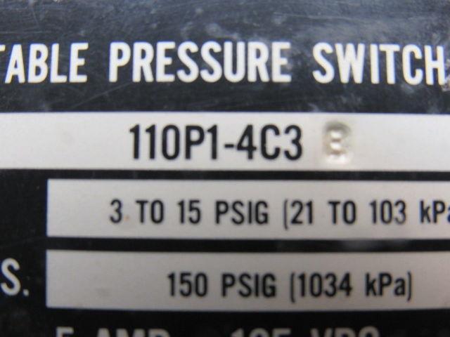 ITT 110P1-4C3 Neo-Dyn 3-15 PSIG 125VDC 125/250/480VAC Adjustable Pressure Switch