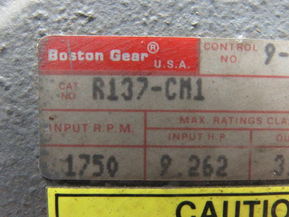 Boston Gear R137-CM1 Gear Reducer 1:1 Ratio 1750 input/output RPM, Right Angle