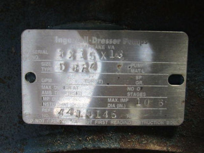 Ingersoll Dresser D824 3x1.5x13 Centrifugal Pump 7.5 Hp. 208-230/460V 1740 RPM