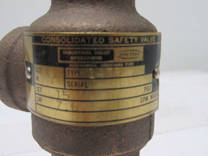 Dresser 1478 3/4" Port Brass Safety Valve 15 PSI 7.6 GPM