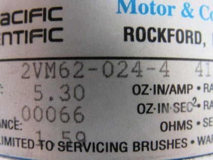 Pacific Scientific 2VM62-024-4 24V Low Inertia PMDC Servomotor 3/8"x2-7/8" Shaft