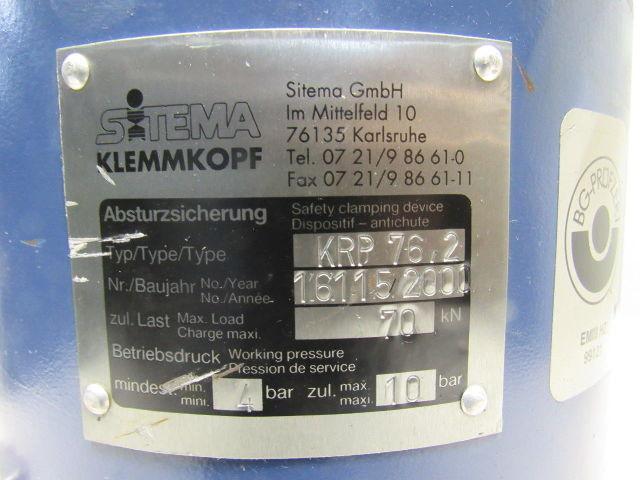 Sitema Klemmkopf KRP76,2 76mm Rod 70kN 10 Bar Max 4Bar/Min Load Safety Catcher