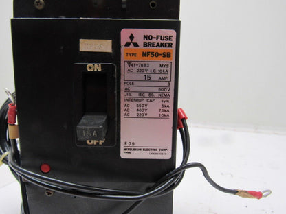 Mitsubishi NF50-SB 15 Amp 3 Pole 220VAC No Fuse Circuit Breaker