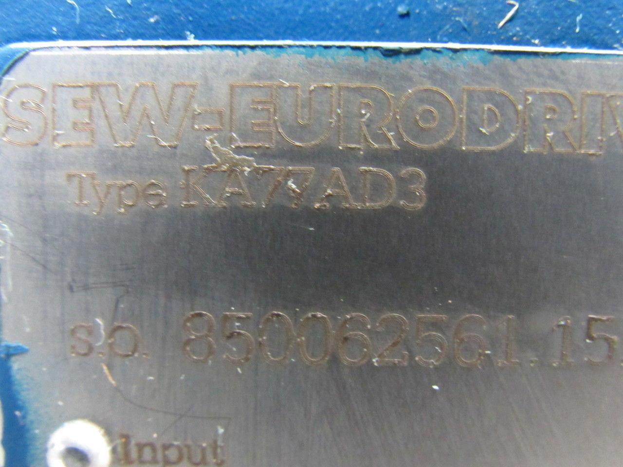 Sew Eurodrive KA77AD3 40:1 44RPM Out 13,717 Ft/Lbs Torque Left Hand Gear Reducer