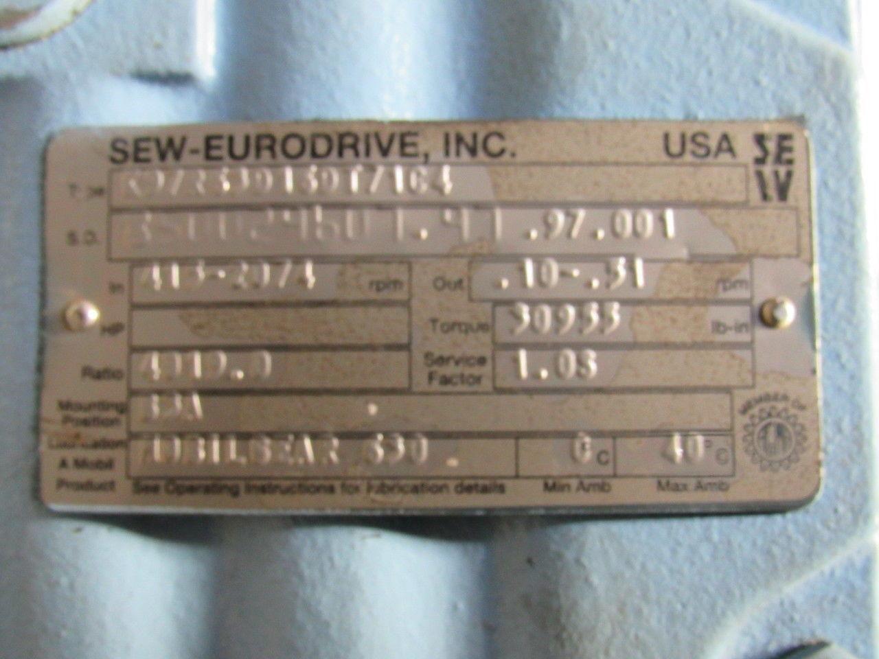 Sew Eurodrive K97R63D16DT71C4 4019:1 LH 30,955# Output 230YY/460Y  Gear Motor