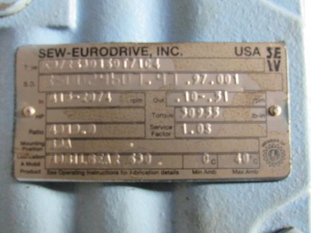 Sew Eurodrive K97R63D16DT71C4 4019:1 LH 30,955# Output 230YY/460Y  Gear Motor