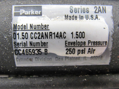 Parker 01.50 CC2ANR14AC 1.500 Pneumatic Air Cylinder 1-1/2" Bore 1-1/2" Stroke