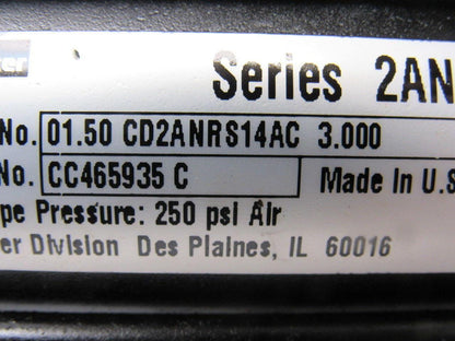Parker 01.50 CD2ANRS14AC 3.000 Pneumatic Air Cylinder 1-1/2" Bore 1-1/2" Stroke