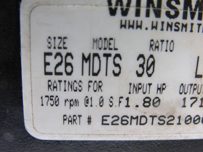 Winsmith E26MTDS21000EK MDTS 30:1 Ratio 1750RPM Input 1712 Torque Gear Reducer
