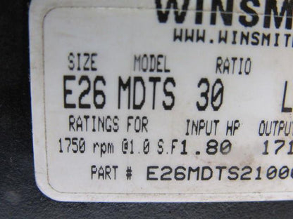 Winsmith E26MTDS21000EK MDTS 30:1 Ratio 1750RPM Input 1712 Torque Gear Reducer