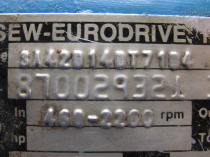 Sew Eurodrive 5A42D14DT71D4 20.75:1 Ratio Out RPM 22-109 197In-Lbs Gear Reducer