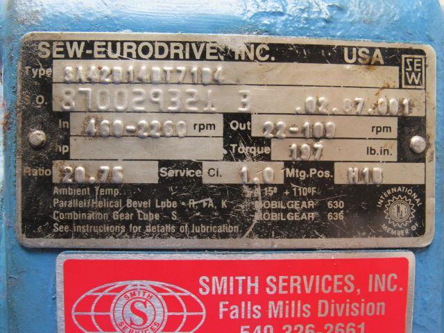 Sew Eurodrive 5A42D14DT71D4 20.75:1 Ratio Out RPM 22-109 197In-Lbs Gear Reducer