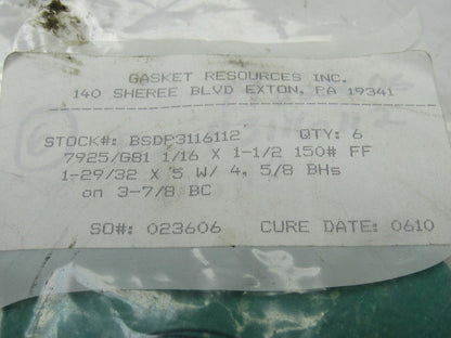 Durlon 7925/G81 150# FF 5" 4 Hole Face Flange Ring Gasket Lot Of 6