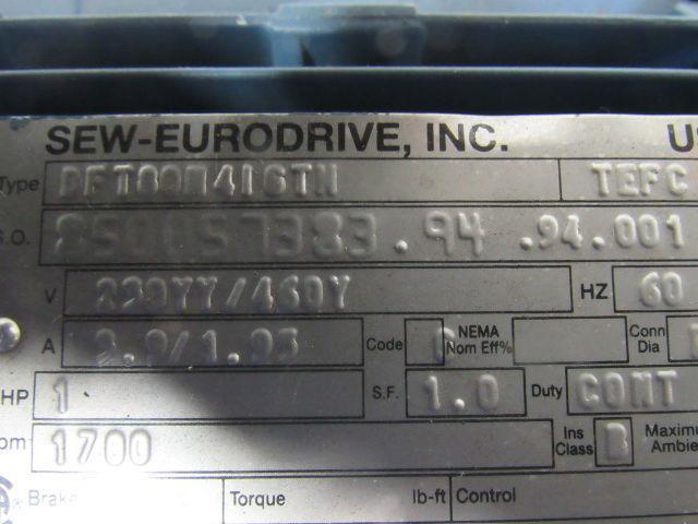 SEW-EURODRIVE DFT80M416TN Gearmotor 1HP 12400 lb-in Torque 4.7RPM 230/460V