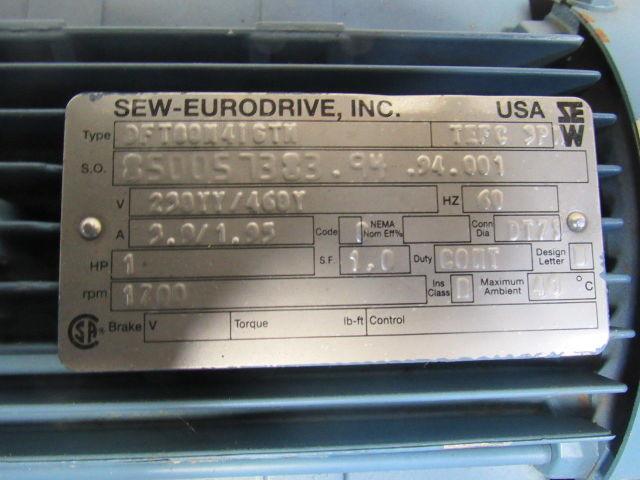 SEW-EURODRIVE DFT80M416TN Gearmotor 1HP 12400 lb-in Torque 4.7RPM 230/460V