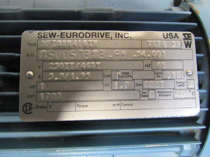 SEW-EURODRIVE DFT80M416TN Gearmotor 1HP 12400 lb-in Torque 4.7RPM 230/460V