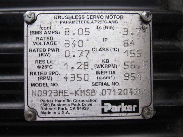 Parker N0923HE-KMSB Brushless Servo Motor 340V 4350RPM