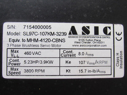 ASCI HMH 4120 CBNS  SL97C-107KM-3239 3 PHASE SERVO Motor Part or Repair