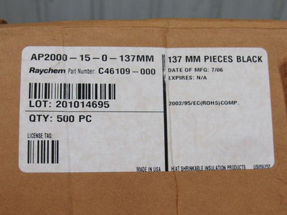 Raychem AP2000-15-0-137mm Long Heat Shrink Tubing 15mm ID 2:1 Ratio Lot Of 500